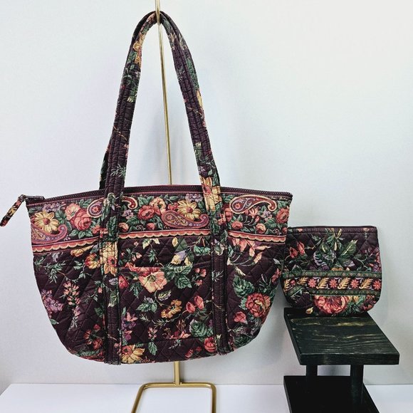 Vera Bradley Handbags - 2 Piece Vintage 1993 Vera Bradley Tote Handbag AND Make-up Bag in Wildwood, EUC